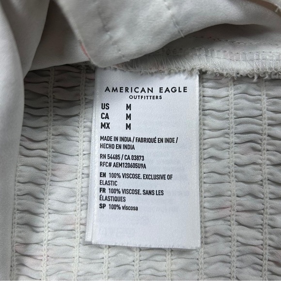 American Eagle Floral Front Tie Smocked Crop Top with Puff Sleeves–Boho Blouse - Picture 4 of 8